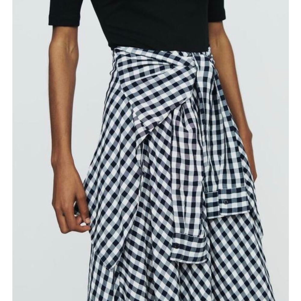 Maje Rapri Black & White Gingham Jersey & Skirt Midi Dress Size US Large (3) - Picture 6 of 12